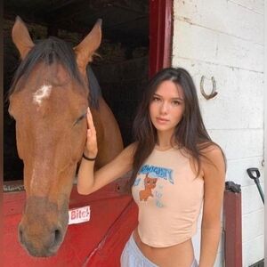 Omighty Y2K Tan Pony Crop Top with Blue and Orange Graphic EUC Medium 17-19 PTP